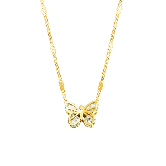 European and American ins style light luxury fashion all-match butterfly zircon necklace titanium steel plated 18K real gold fashion collarbone necklace
