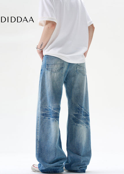 Blue Loose Fit Vintage High Street Wash Jeans - Men’s Jeans