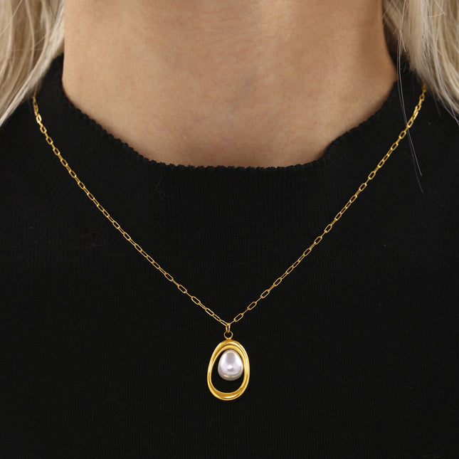 Mystery Stainless Steel Gold Ingot Pearl Necklace Small Fashion 18K Real Gold Niche Necklace Jewelry Stock Wholesale