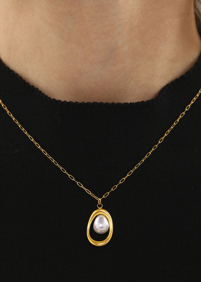 Mystery Stainless Steel Gold Ingot Pearl Necklace Small Fashion 18K Real Gold Niche Necklace Jewelry Stock Wholesale