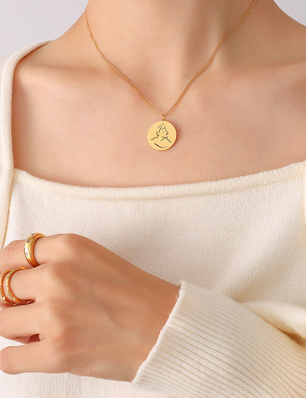 Mystery ins style autumn winter new necklace female niche design sense abstract portrait medallion pendant clavicle necklace