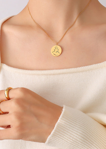 Mystery ins style autumn winter new necklace female niche design sense abstract portrait medallion pendant clavicle necklace