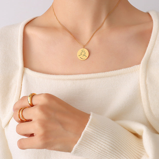 Mystery ins style autumn winter new necklace female niche design sense abstract portrait medallion pendant clavicle necklace