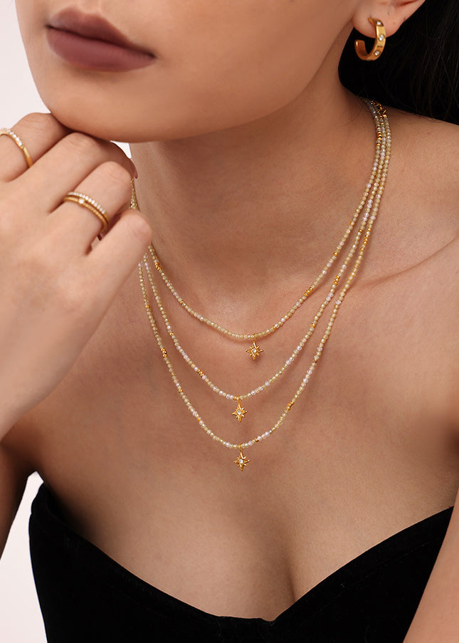 Mystery stainless steel eight-pointed star shining zircon pendant natural stone clavicle necklace elegant temperament jewelry wholesale