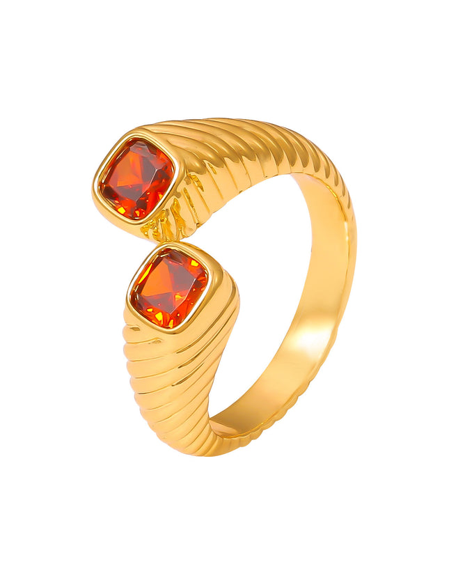 Retro European and American style geometric red zircon ring opening does not fade index finger ring light luxury cold wind copper material jewelry