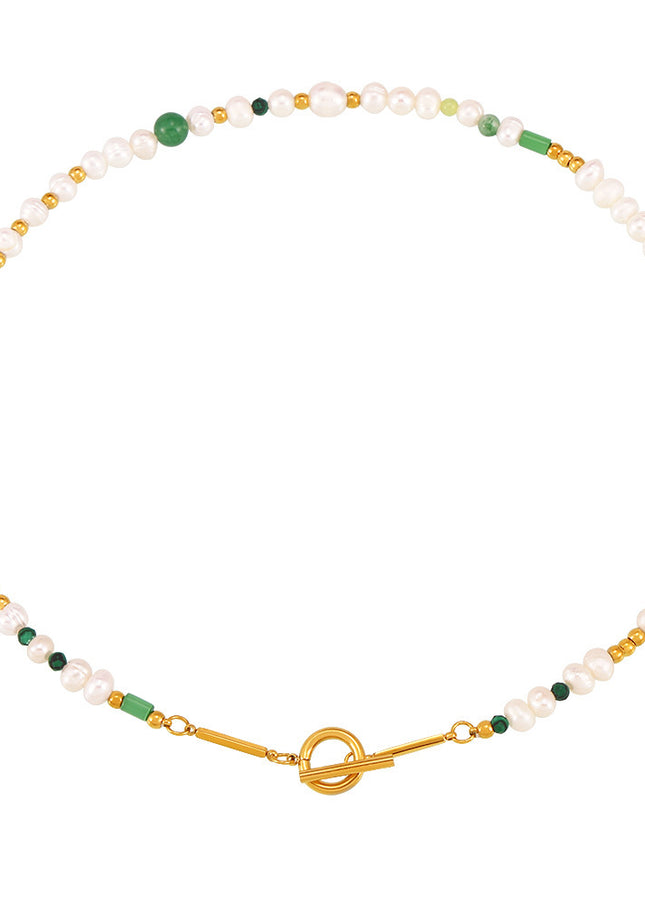 Natural freshwater pearl OT buckle delicate beaded necklace light luxury titanium steel clavicle chain versatile necklace girlfriend gifts