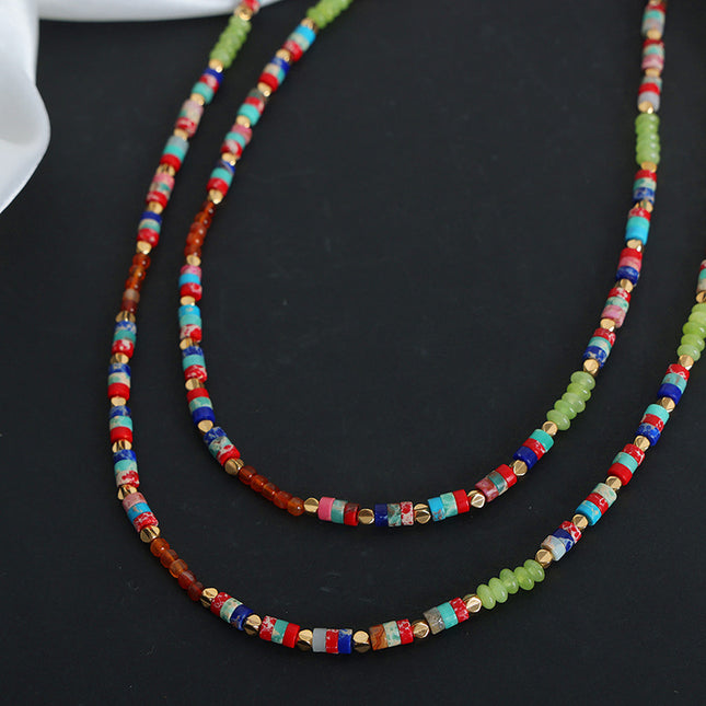 European and American cross-border bohemian dopamine retro color natural stone abacus beads handmade beaded necklace jewelry women