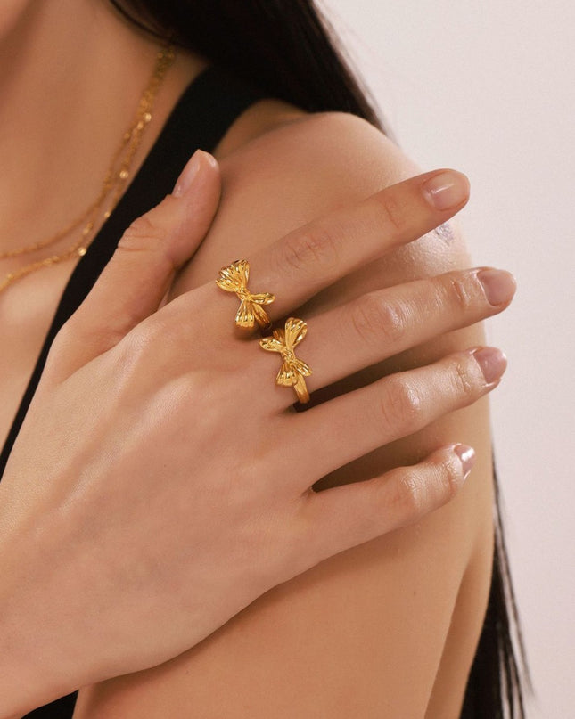 Mystery Li, European and American ins style niche bow open ring, stainless steel, vacuum plating, beautiful girl's index finger ring