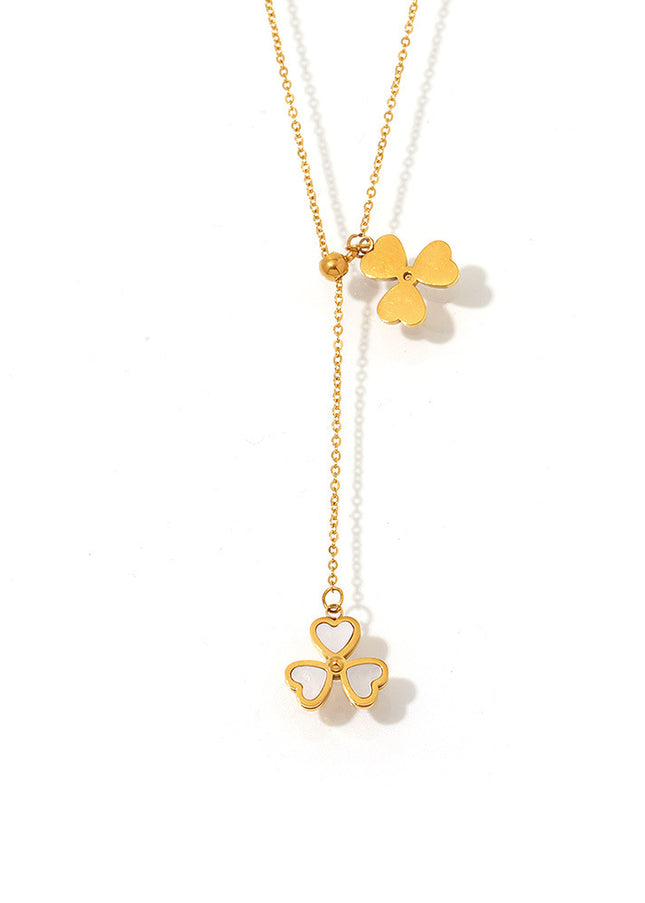Mystery heart-shaped flower natural mother-of-pearl tassel necklace aesthetic niche design sense stainless steel pull-out adjustable female