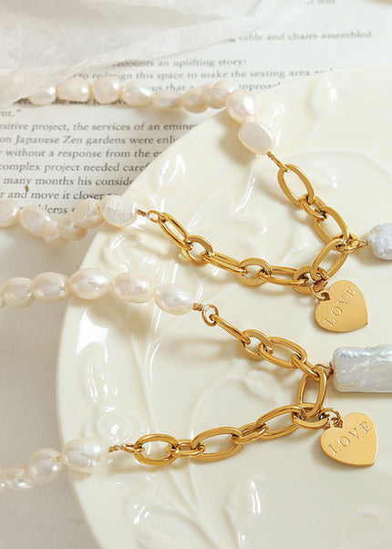 French non-fading banquet party light luxury personality ins style freshwater pearl heart pendant necklace plated with 18K real gold