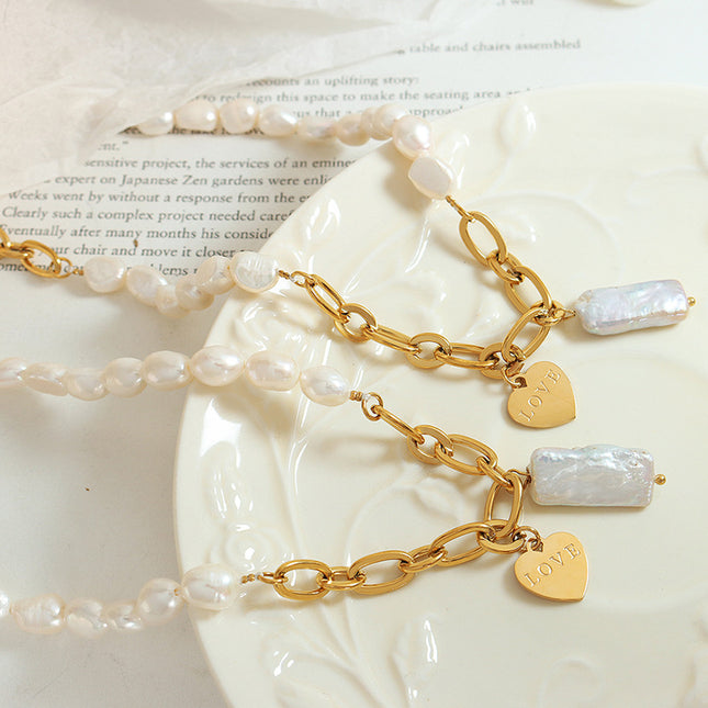 French non-fading banquet party light luxury personality ins style freshwater pearl heart pendant necklace plated with 18K real gold