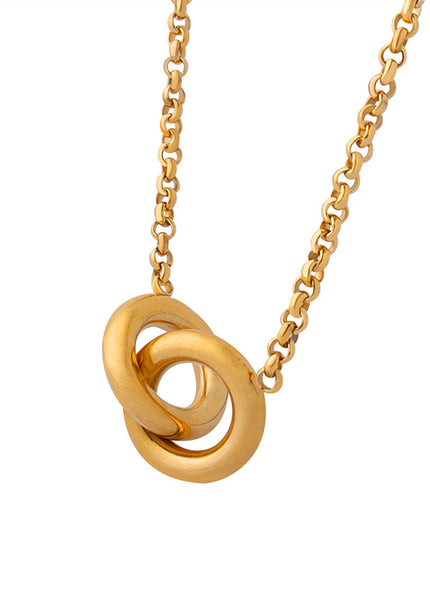 European and American cross-border new high-end light luxury personality design round titanium steel gold-plated interlocking pendant necklace women