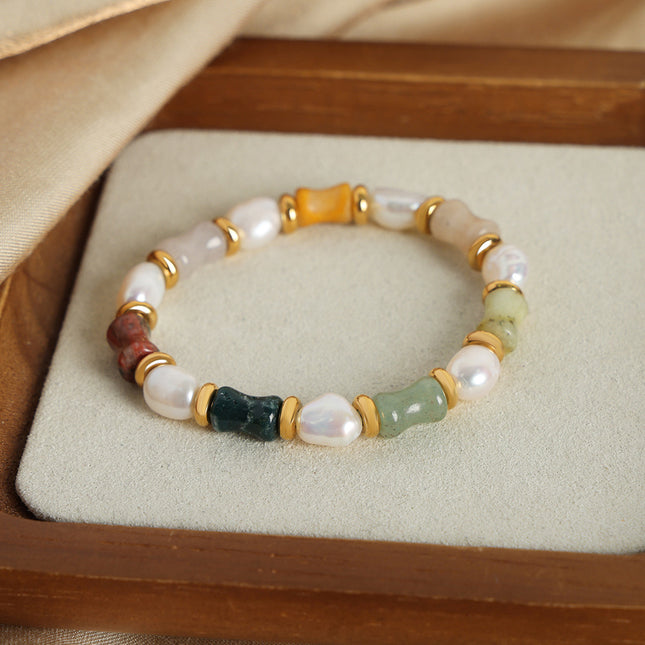 European and American new retro light luxury natural stone handmade beaded baroque freshwater pearl bracelet fashion jewelry women