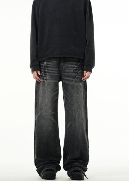 Light Blue Lightning Burst Crack Wash Straight Jeans - Men’s Jeans