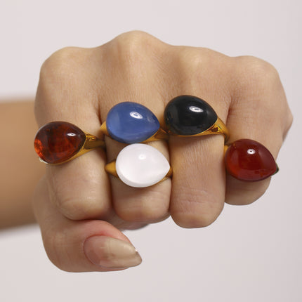 Mili high-quality multi-color droplet resin opening adjustable stainless steel rings in Europe and the United States cross-border spot supply