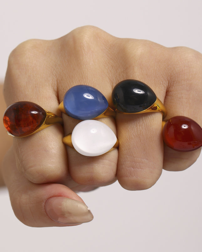 Mili high-quality multi-color droplet resin opening adjustable stainless steel rings in Europe and the United States cross-border spot supply