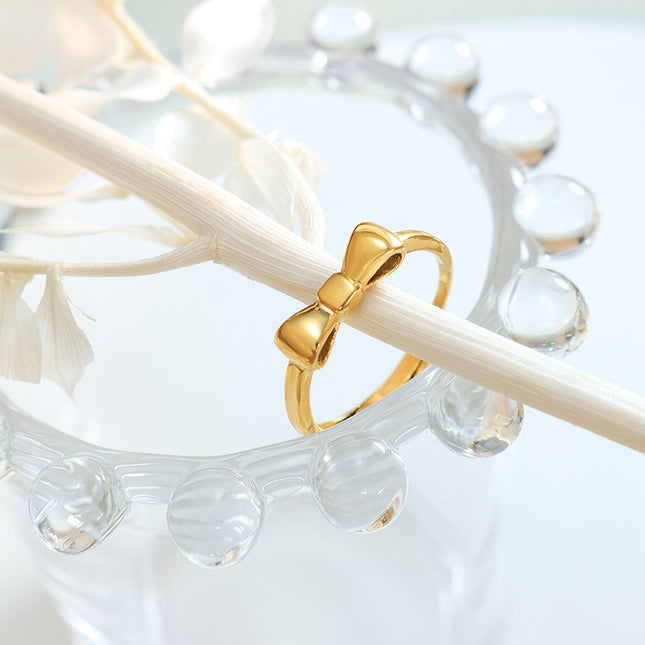 Korean niche design sense bow adjustable ring fairy style fashion creative gold-plated fresh and sweet jewelry