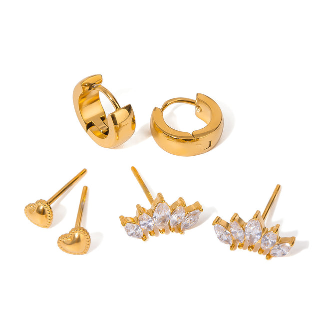 Jieding European and American three pairs of stainless steel plain ring earrings high-end zircon earrings titanium steel earrings cross-border earring
