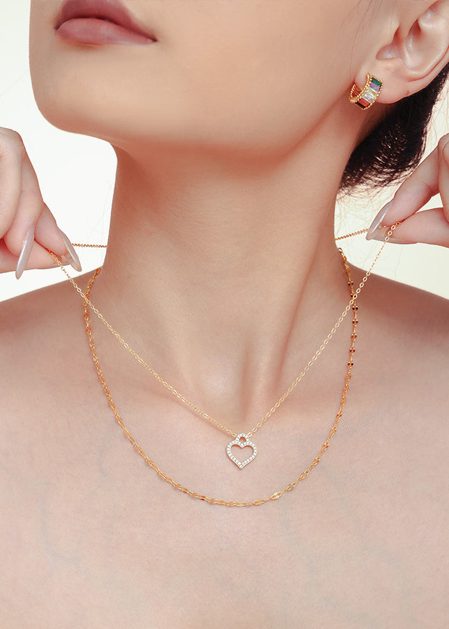 Mystery beauty niche temperament starry zircon hollow love clavicle necklace women's new titanium steel set in stock
