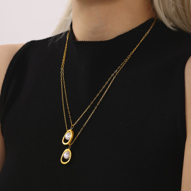 Mystery Stainless Steel Gold Ingot Pearl Necklace Small Fashion 18K Real Gold Niche Necklace Jewelry Stock Wholesale