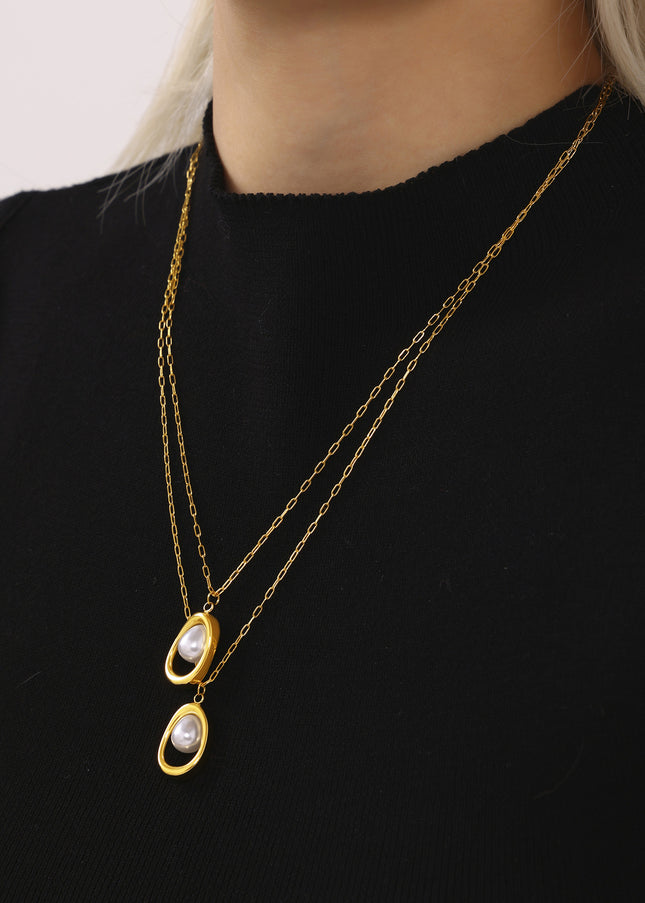 Mystery Stainless Steel Gold Ingot Pearl Necklace Small Fashion 18K Real Gold Niche Necklace Jewelry Stock Wholesale