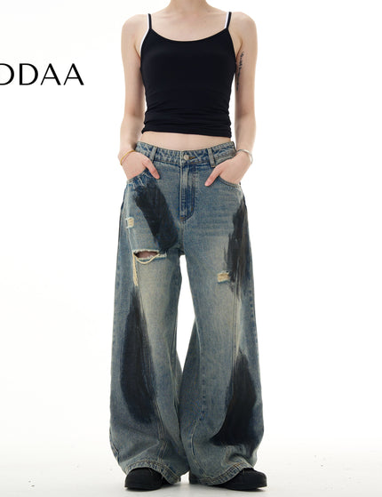Blue Ripped Loose Fit Wide Leg Versatile Jeans - S / Mid Blue - Men’s Jeans