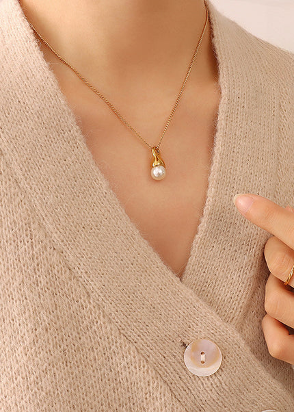 Special-shaped design, water droplet, imitation baroque pearl necklace, textured pearl clavicle chain, titanium steel jewelry, P542