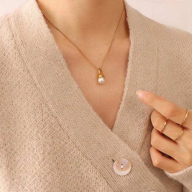 Special-shaped design, water droplet, imitation baroque pearl necklace, textured pearl clavicle chain, titanium steel jewelry, P542