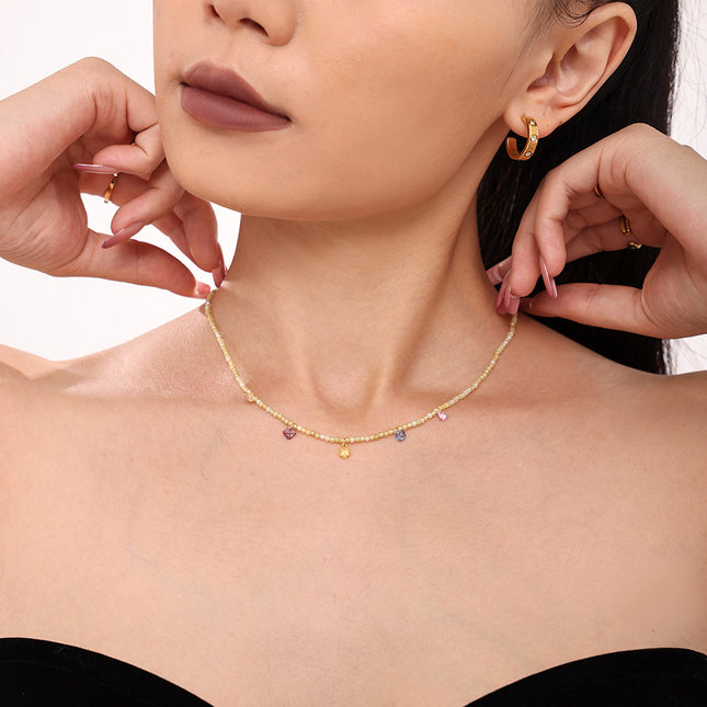 Mystery dopamine zircon handmade natural stone beaded clavicle necklace small fresh girl niche accessories spot