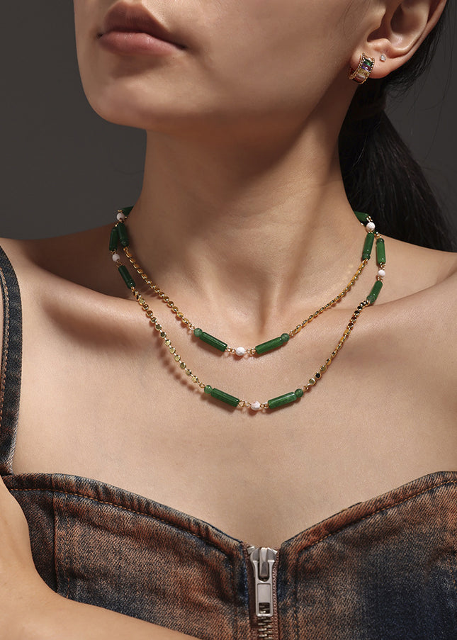 Mystery green aventurine caryophyllum necklace women's new Chinese style national tide niche versatile stainless steel clavicle chain temperament necklace