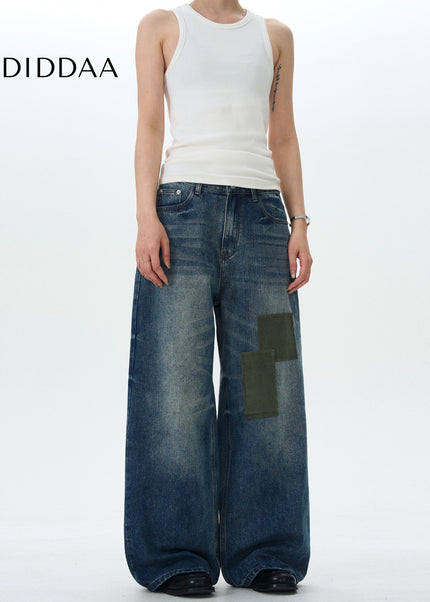 Blue Patch Wash Loose Fit Jeans for Men and Women - Men’s Jeans