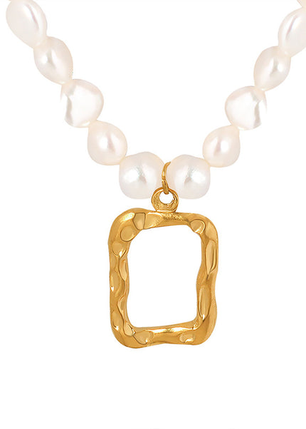 French non-fading, irregular oval, freshwater pearl chain, titanium steel, personality, geometric clavicle necklace, ornaments, women
