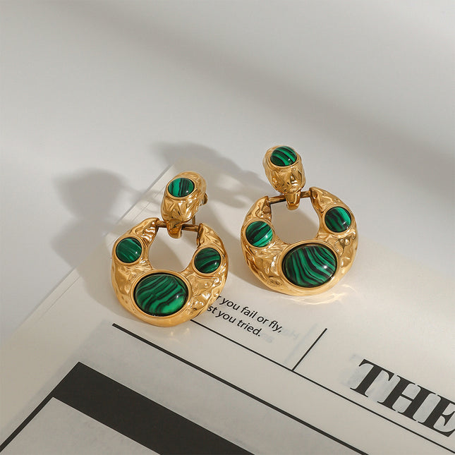 Jieding European and American malachite titanium steel stud earrings do not fade earrings, light luxury high-end earrings, stainless steel jewelry cross-border