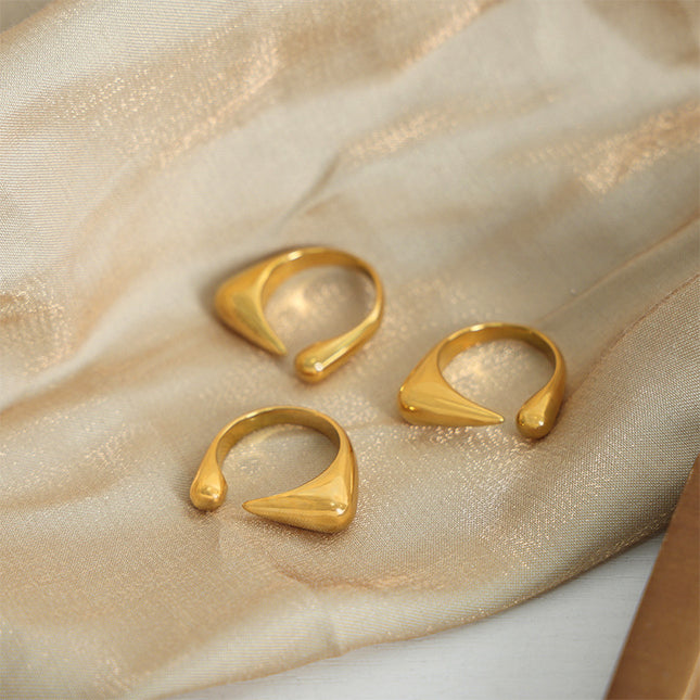 European and American new niche design, simple personality, sense of luxury, irregular geometric titanium steel gold-plated open ring jewelry