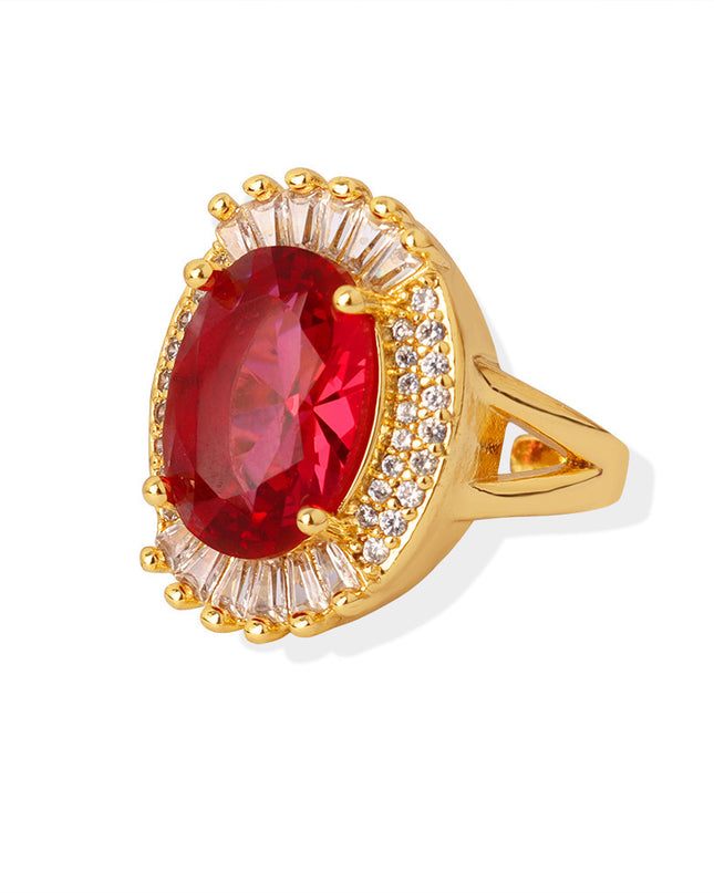 European and American new high-end palace style light luxury retro copper inlaid oval zircon fashion ring jewelry women