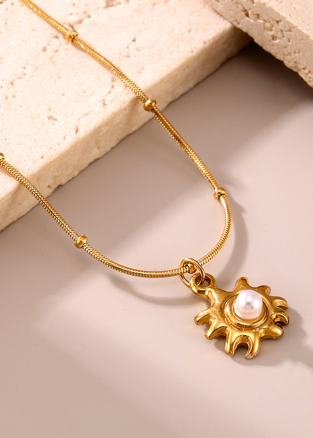 Mystery Li Sunflower Shell Beads Clavicle Necklace Jewelry Stainless Steel Plated 18K Real Gold Non-fading Jewelry Spot Wholesale