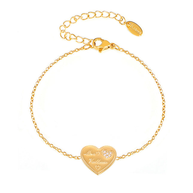 Mystery love letter inlaid zircon craft bracelet ins style temperament stainless steel plated 18K real gold color-preserving jewelry