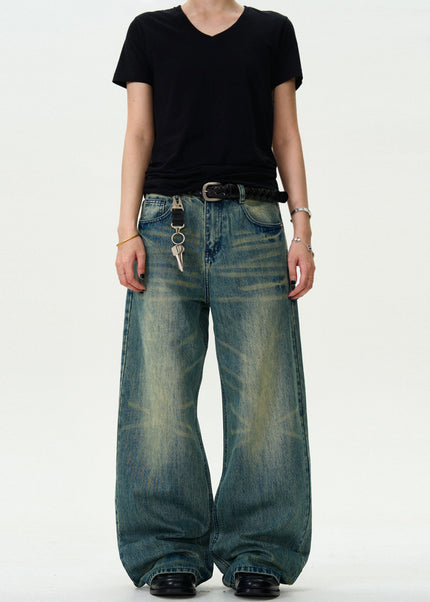 Light Blue Vintage Distressed Wide-Leg Jeans Unisex - Men’s Jeans
