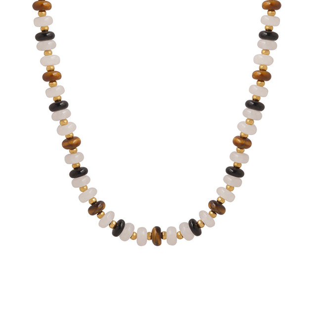 Simple personality natural white jade tiger's eye handmade beaded black agate material niche design women's necklace jewelry