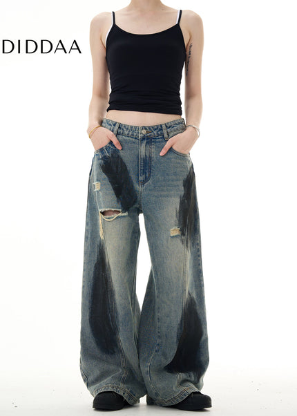 Blue Ripped Loose Fit Wide Leg Versatile Jeans - Men’s Jeans