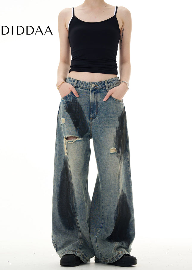 Blue Ripped Loose Fit Wide Leg Versatile Jeans - Men’s Jeans