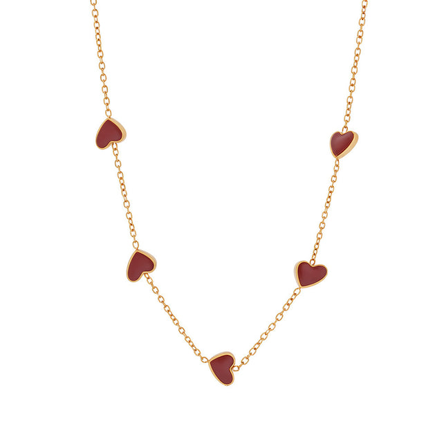 Mystery beauty niche design sense three-dimensional love weight color glaze clavicle chain personality heart-shaped stainless steel color-retaining necklace women