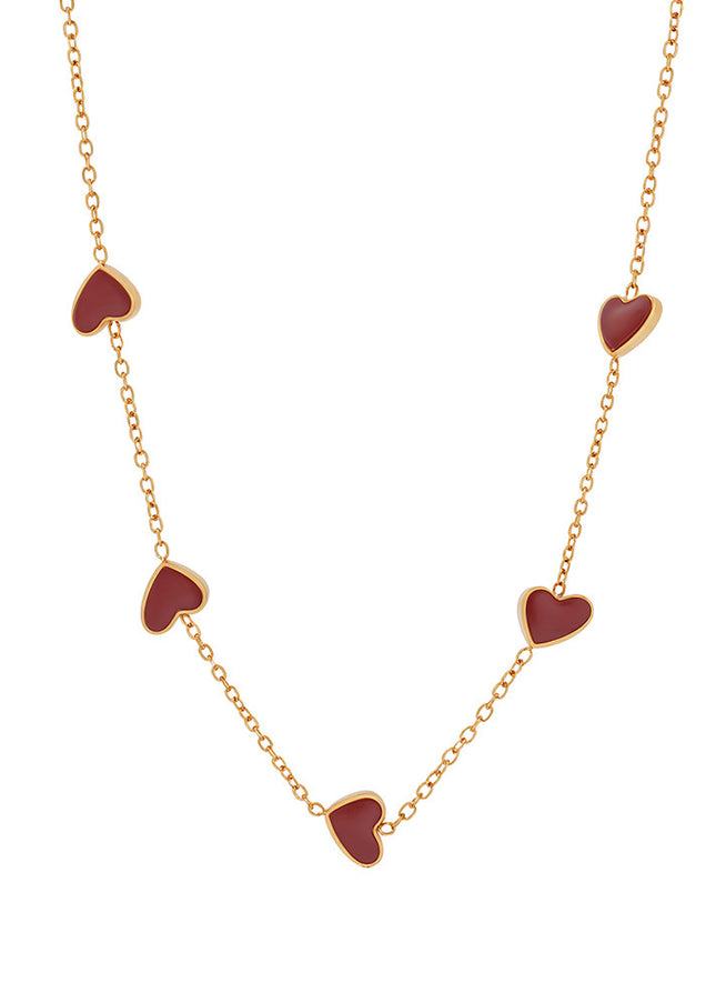 Mystery beauty niche design sense three-dimensional love weight color glaze clavicle chain personality heart-shaped stainless steel color-retaining necklace women