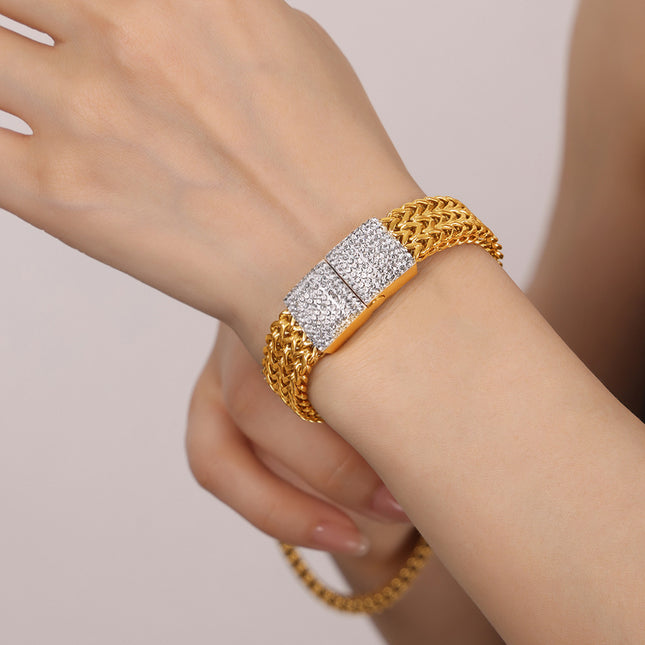 New cross-border European and American style niche design fashion wide titanium steel gold plated diamond watch chain jewelry wholesale women