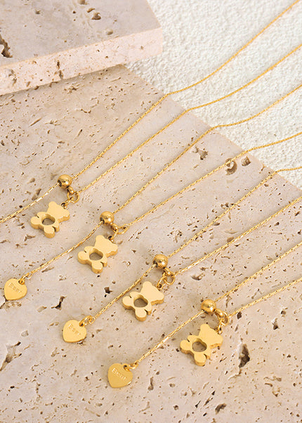 Stylish commuting personality, simple geometric cut-out, love bear design, pull-out clasp, adjustable titanium clavicle necklace