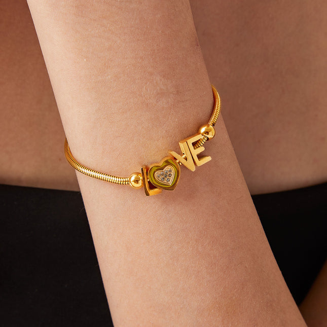 Cross-border hot-selling gold letter LOVE bracelet love heart inlaid with diamonds, stainless steel plated 18K gold temperament hand ornament for girlfriend
