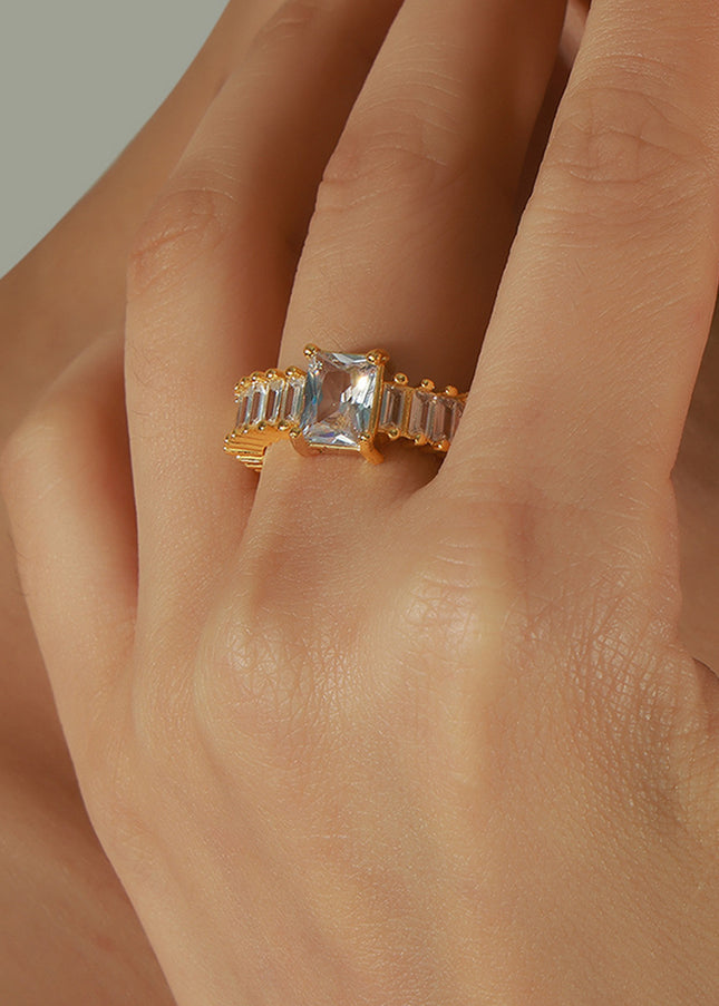 European and American new cross-border light luxury fashion personality copper material geometric design inlaid zircon open ring jewelry women