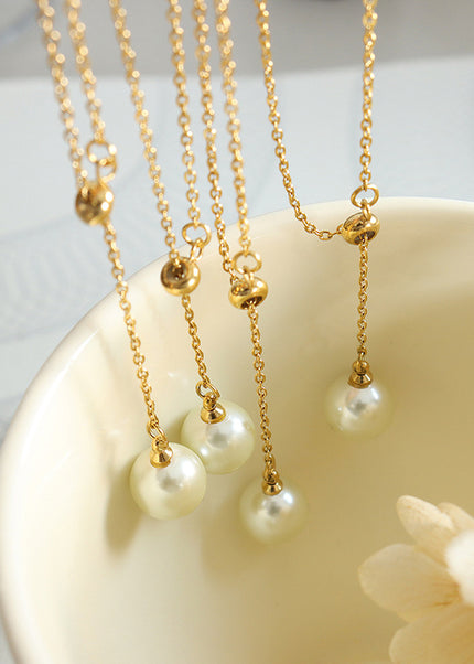 Hong Kong style ins, trendy gentle and pleasant, imitation pearl draw-on buckle design, tassel adjustable, a variety of wearing necklaces
