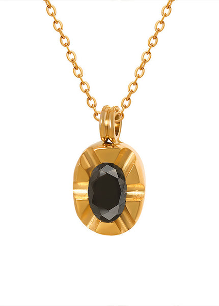 Light luxury, cold style, temperament, fashion necklace, dark black zircon pendant, geometric clavicle chain, electroplated 18K gold