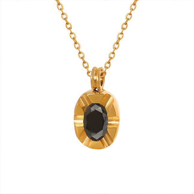 Light luxury, cold style, temperament, fashion necklace, dark black zircon pendant, geometric clavicle chain, electroplated 18K gold